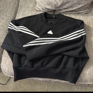 Adidas Black Crewneck Sweater with White Stripes